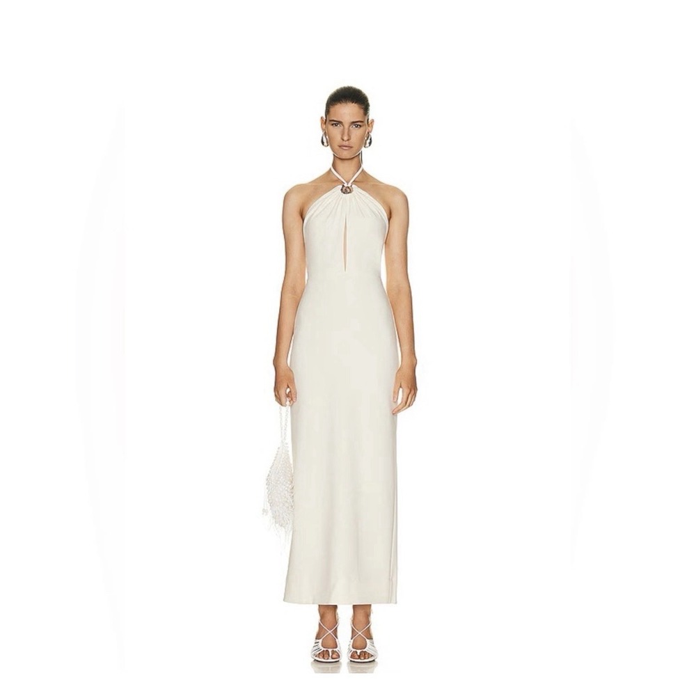 Staud Halter Maxi Dress Women 6 Cream New Resort 23 Crystal Spiral Keyhole